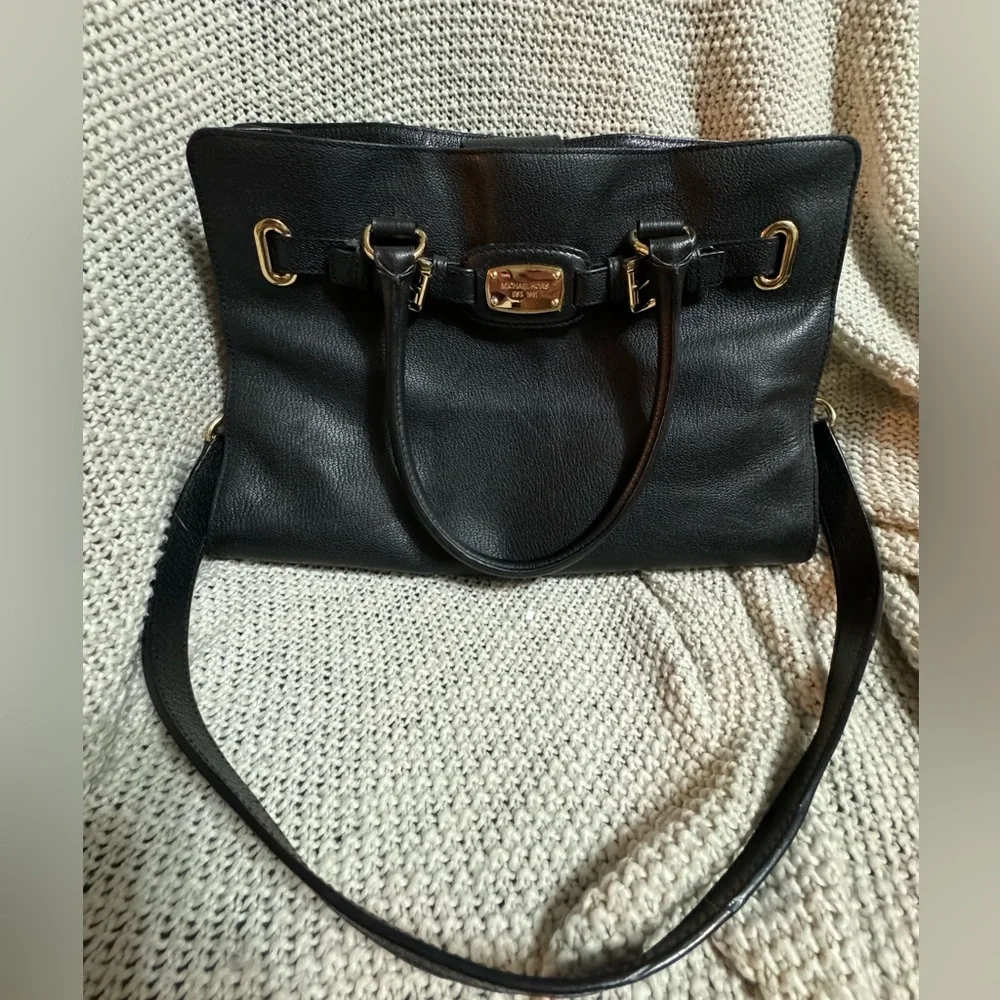 Michael Kors Black Leather Hamilton Satchel, Like New